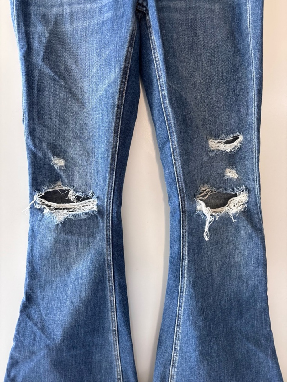 Flying Monkey High Rise Distressed Blue Flare Jeans - Picture 2 of 14